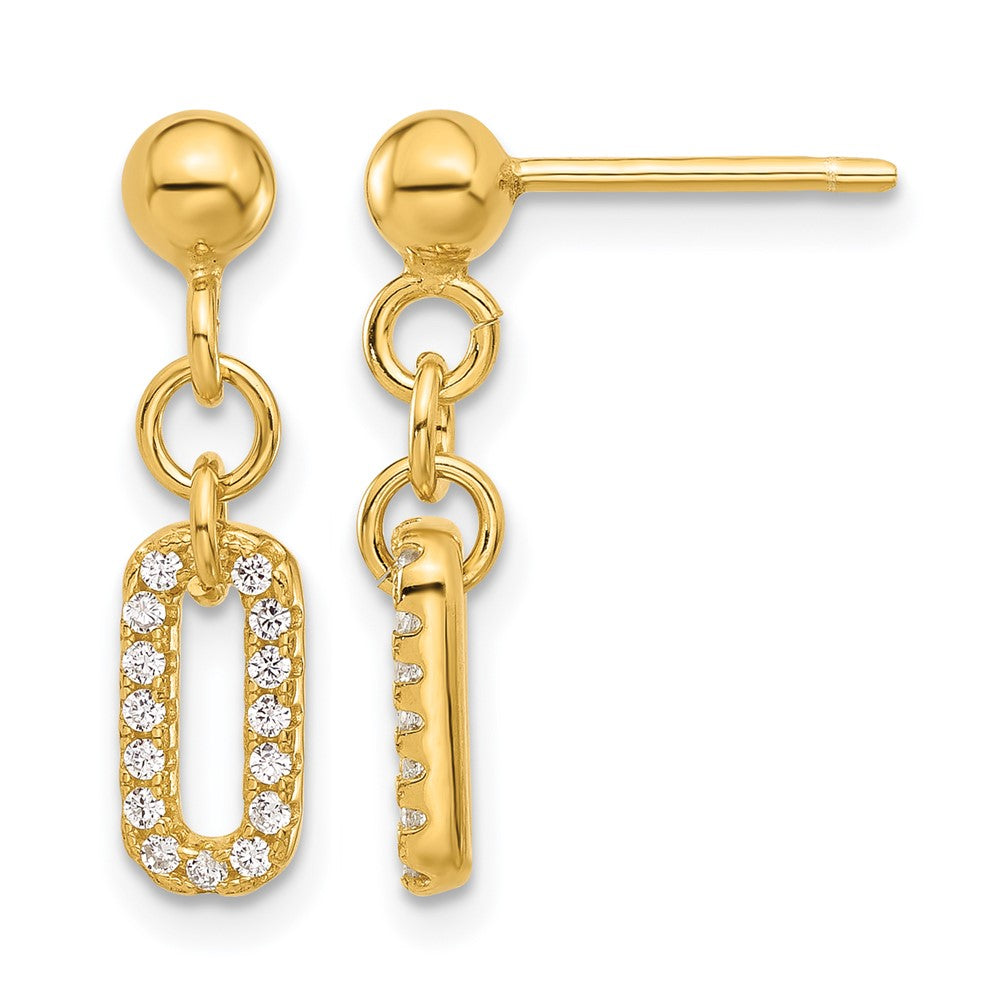 Gold Plated Sterling Silver Polished Cz Dangle Post Earrings