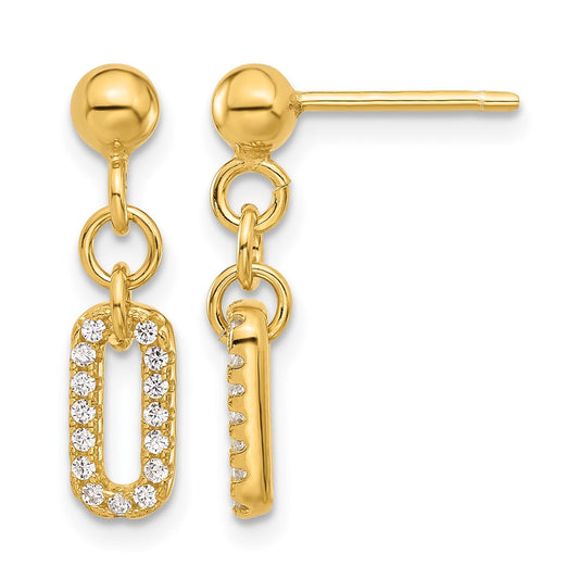 Gold Plated Sterling Silver Polished Cz Dangle Post Earrings