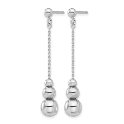 Sterling Silver Rh Plated Polished Beads Post Dangle Earrings