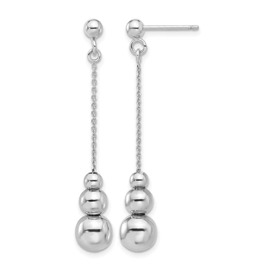 Sterling Silver Rh Plated Polished Beads Post Dangle Earrings