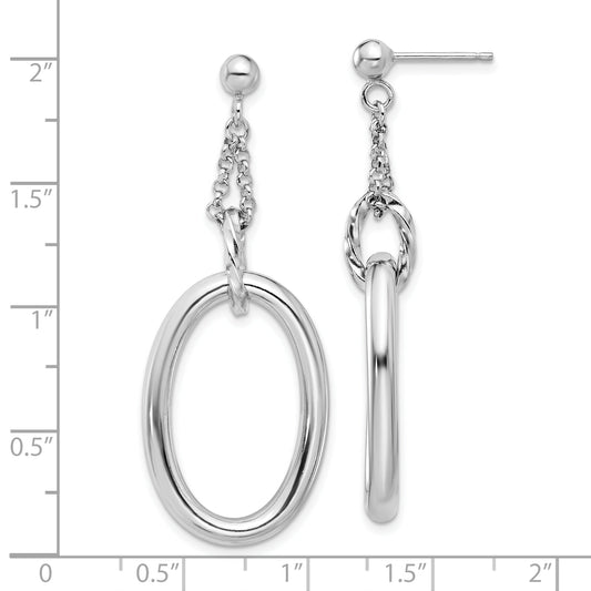 Sterling Silver Rh Plated Oval Post Dangle Earrings
