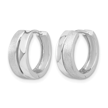 Sterling Silver Rh Plated Satin And Polished Hinged Hoop Earrings