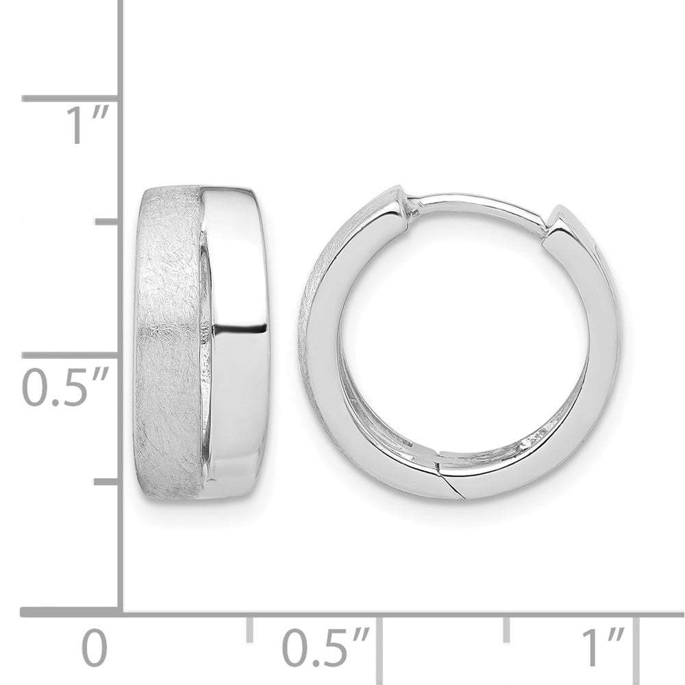 Sterling Silver Rh Plated Satin And Polished Hinged Hoop Earrings