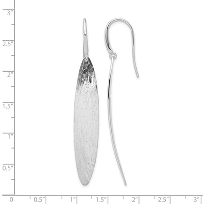 Sterling Silver Rh Plt Polished / Dia Cut Oval Shepherd Hook Earri