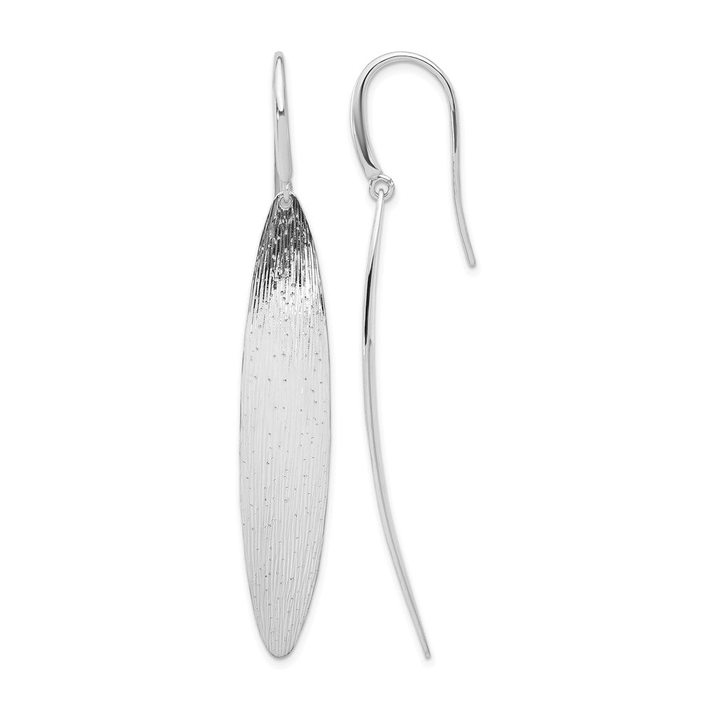 Sterling Silver Rh Plt Polished / Dia Cut Oval Shepherd Hook Earri