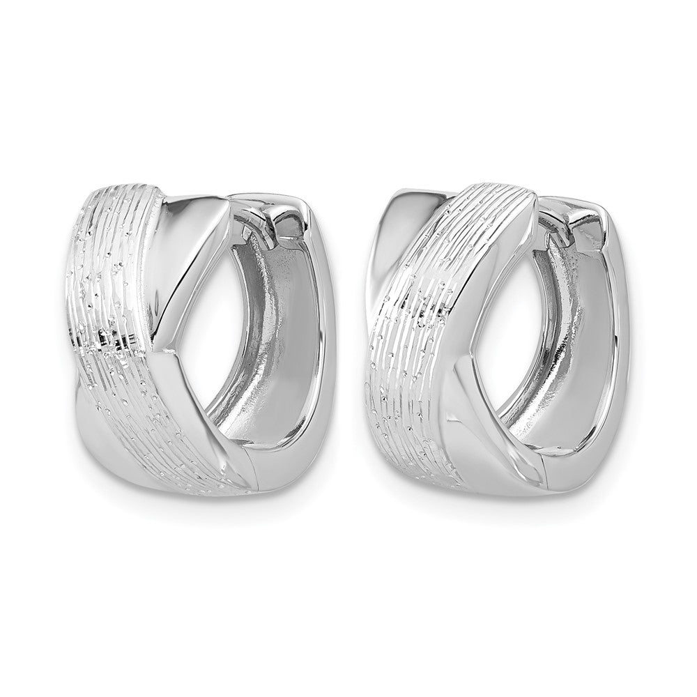 Sterling Silver Rhodium Plated And D/C Hinged Hoop Earrings