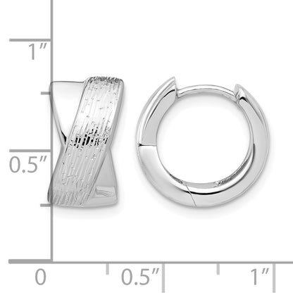 Sterling Silver Rhodium Plated And D/C Hinged Hoop Earrings