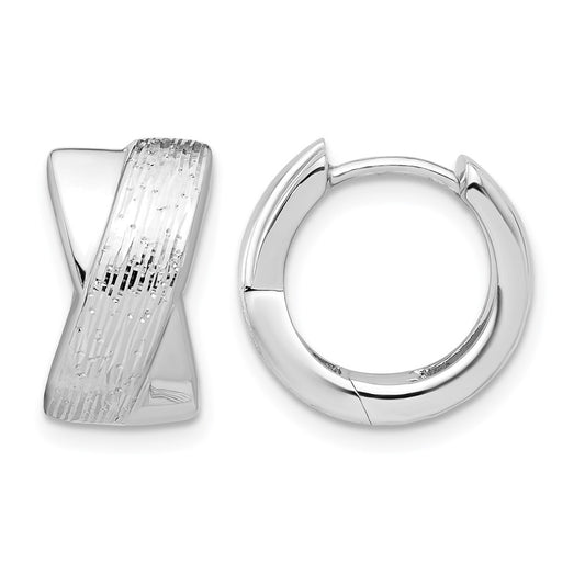 Sterling Silver Rhodium Plated And D/C Hinged Hoop Earrings