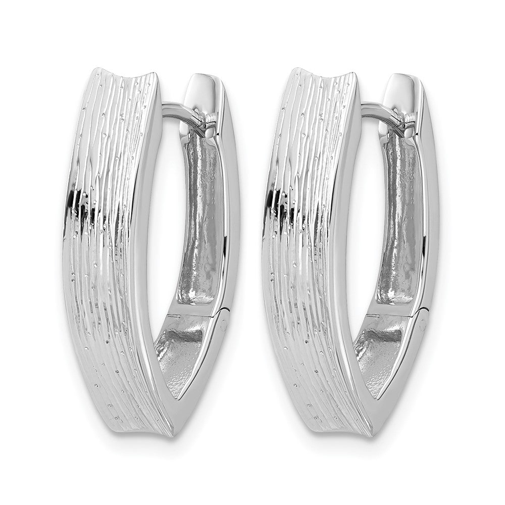 Sterling Silver Rhodium Plated And D/C Fancy Hinged Hoop Earrings