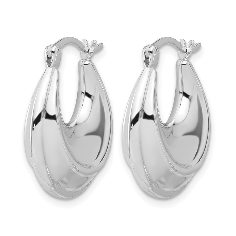 Sterling Silver Rhodium Plated Graduating Puffed Hoop Earrings