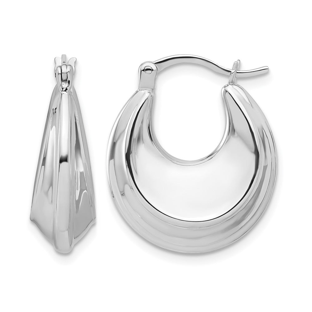 Sterling Silver Rhodium Plated Graduating Puffed Hoop Earrings