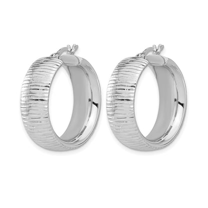 Sterling Silver Rhodium Plated And D/C Hoop Earrings