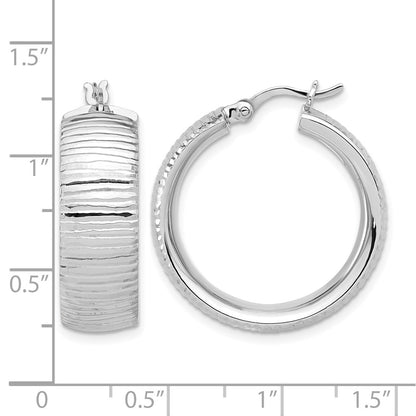 Sterling Silver Rhodium Plated And D/C Hoop Earrings