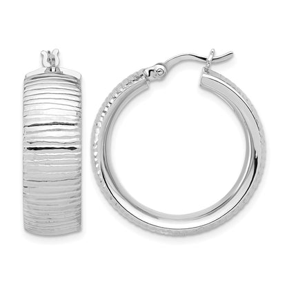 Sterling Silver Rhodium Plated And D/C Hoop Earrings