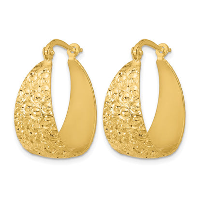 Gold Plated Sterling Silver Tone Textured Hoop Earrings