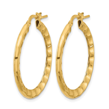 Gold Plated Sterling Silver Polished/Hammered Hoop Earrings