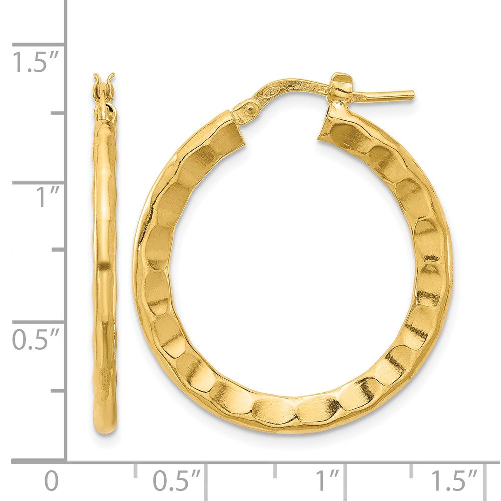 Gold Plated Sterling Silver Polished/Hammered Hoop Earrings