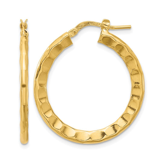 Gold Plated Sterling Silver Polished/Hammered Hoop Earrings