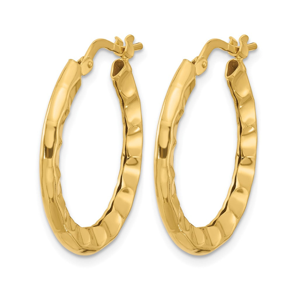 Gold Plated Sterling Silver Polished/Hammered Hoop Earrings