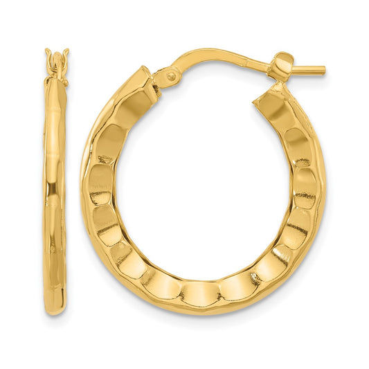 Gold Plated Sterling Silver Polished/Hammered Hoop Earrings