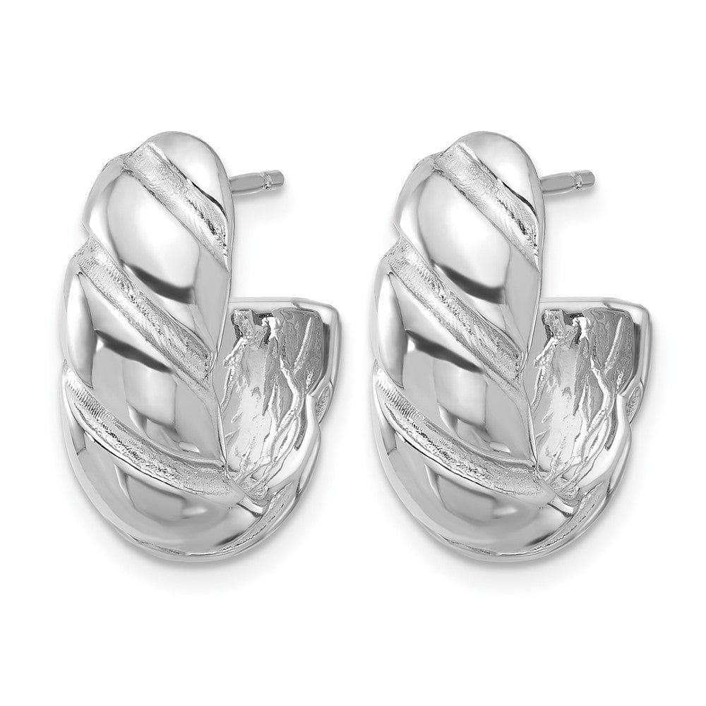 Sterling Silver Rh Plated Polished/Grooved Hollow J Hoop Earrings