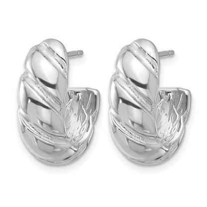 Sterling Silver Rh Plated Polished/Grooved Hollow J Hoop Earrings