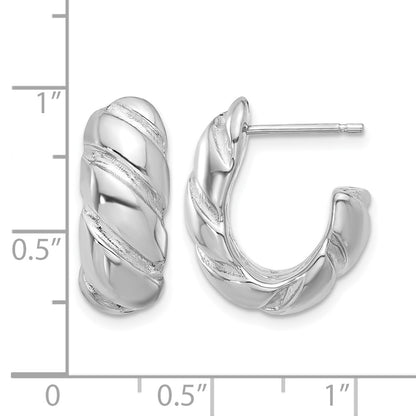 Sterling Silver Rh Plated Polished/Grooved Hollow J Hoop Earrings
