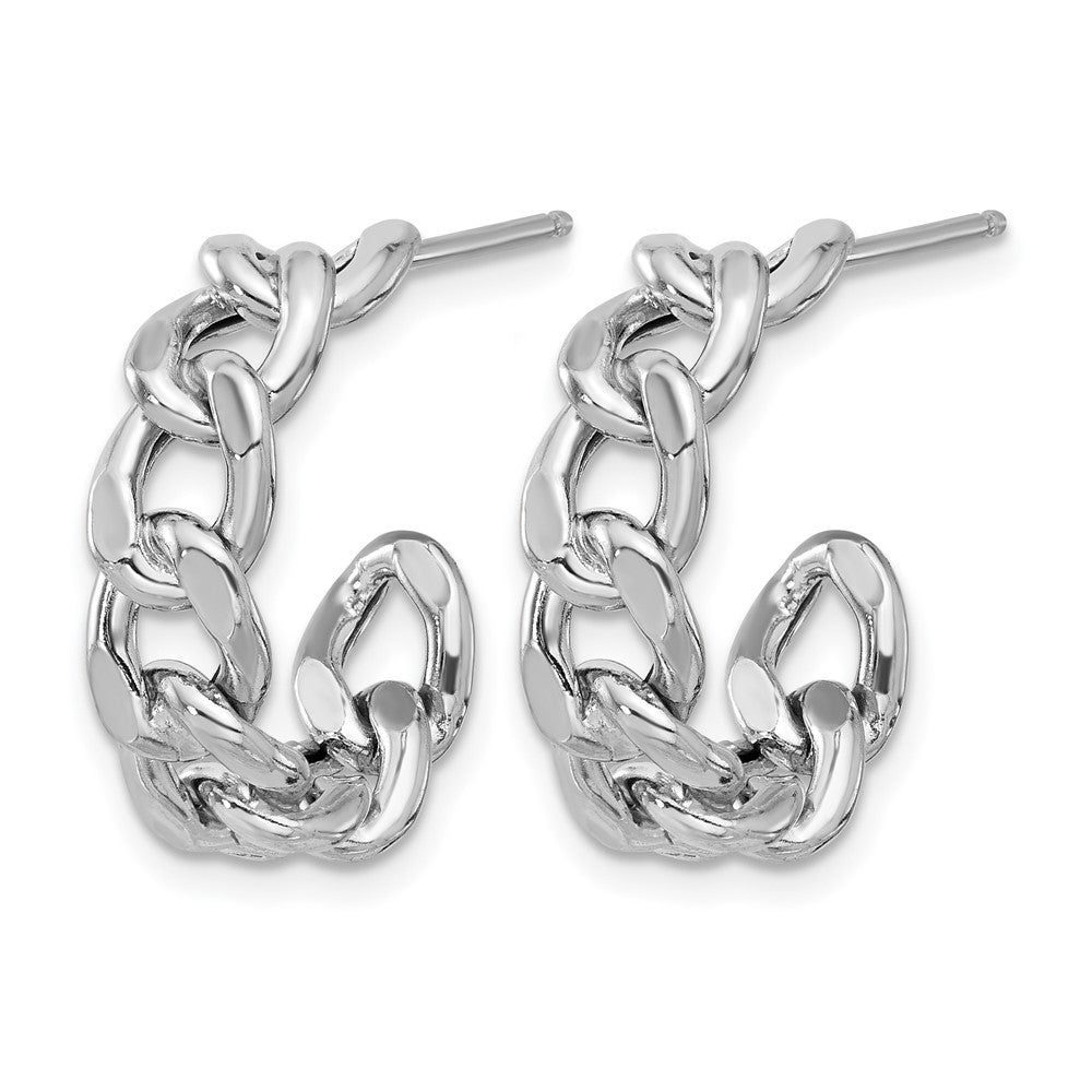Sterling Silver Rh Plated Polished Curb Chain Post C Hoop Earrings
