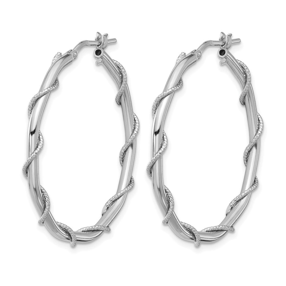 Sterling Silver Rh Plated Polished/Textured/Twisted Hoop Earrings