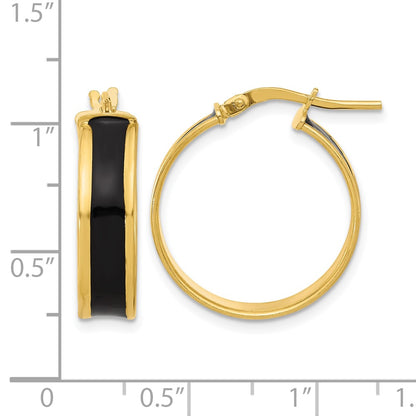 Sterling Silver Gold Tone Black Enamel Round Hoop Earrings