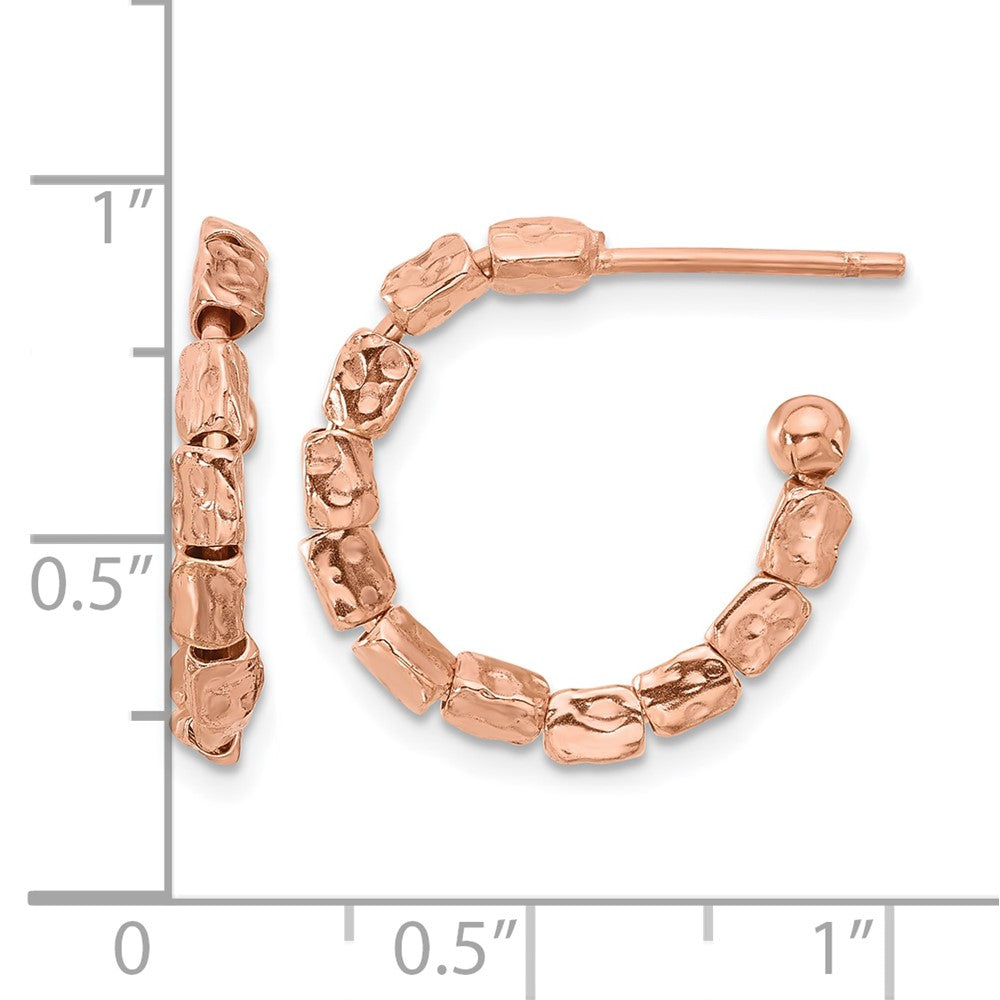 Rose Plated Sterling Silver Gold Plat Polished/Hammered J Hoop Earrings