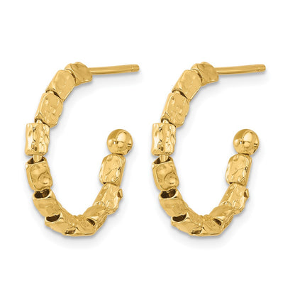Gold Plated Sterling Silver Plat Polished/Hammered J Hoop Post Earrings
