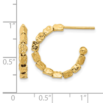 Gold Plated Sterling Silver Plat Polished/Hammered J Hoop Post Earrings