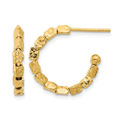 Gold Plated Sterling Silver Plat Polished/Hammered J Hoop Post Earrings