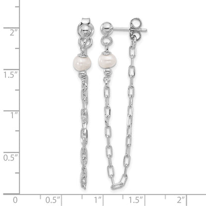 Sterling Silver Rh Plat Fwc Pearl Front/Back Chain Dangle Earrings