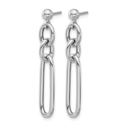 Sterling Silver Rh Plated Polished Fancy Link Post Dangle Earrings