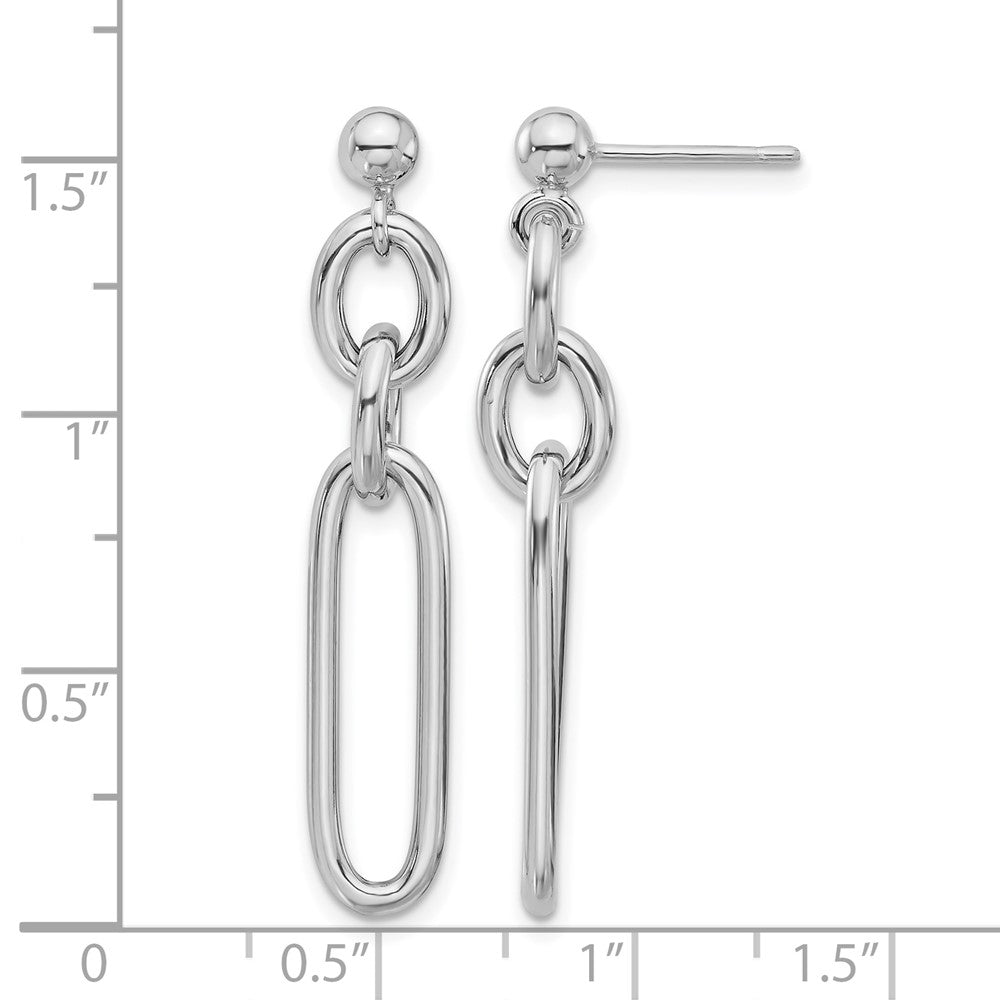 Sterling Silver Rh Plated Polished Fancy Link Post Dangle Earrings