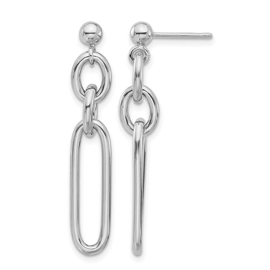 Sterling Silver Rh Plated Polished Fancy Link Post Dangle Earrings