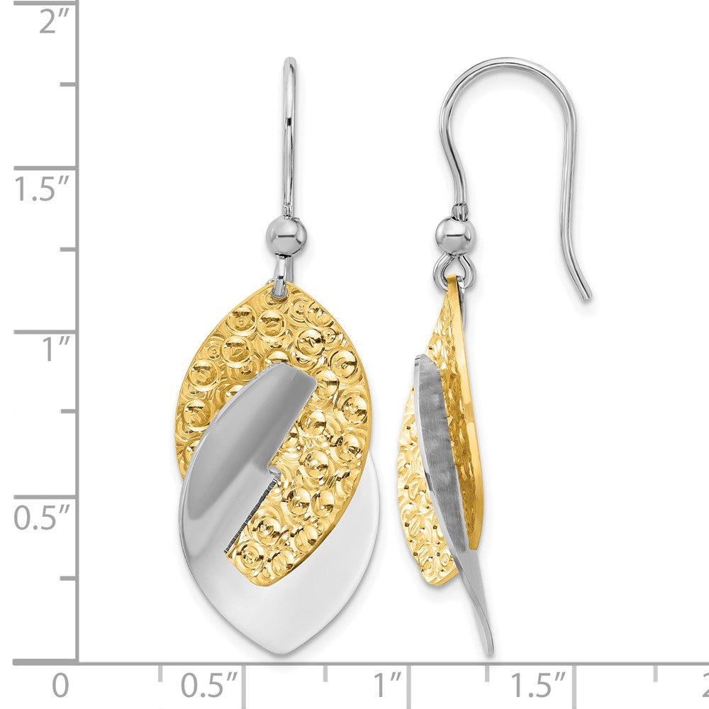 Gold Plated Ss Rhod And Tone Polished Textured Dangle Earrings