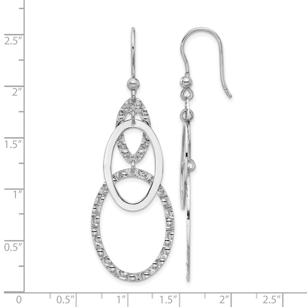 Sterling Silver Rh Plated Polished/Textured Ovals Dangle Earrings