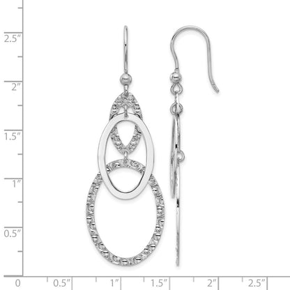 Sterling Silver Rh Plated Polished/Textured Ovals Dangle Earrings