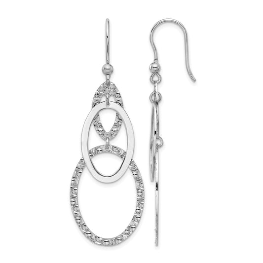 Sterling Silver Rh Plated Polished/Textured Ovals Dangle Earrings