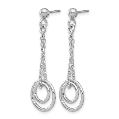 Sterling Silver Rh Plated Polished Circles On Chain Dangle Earring