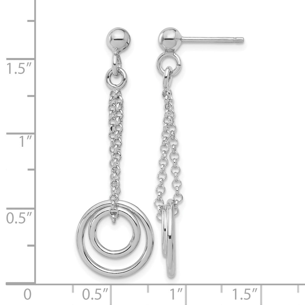 Sterling Silver Rh Plated Polished Circles On Chain Dangle Earring