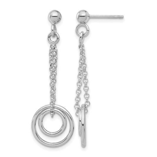 Sterling Silver Rh Plated Polished Circles On Chain Dangle Earring