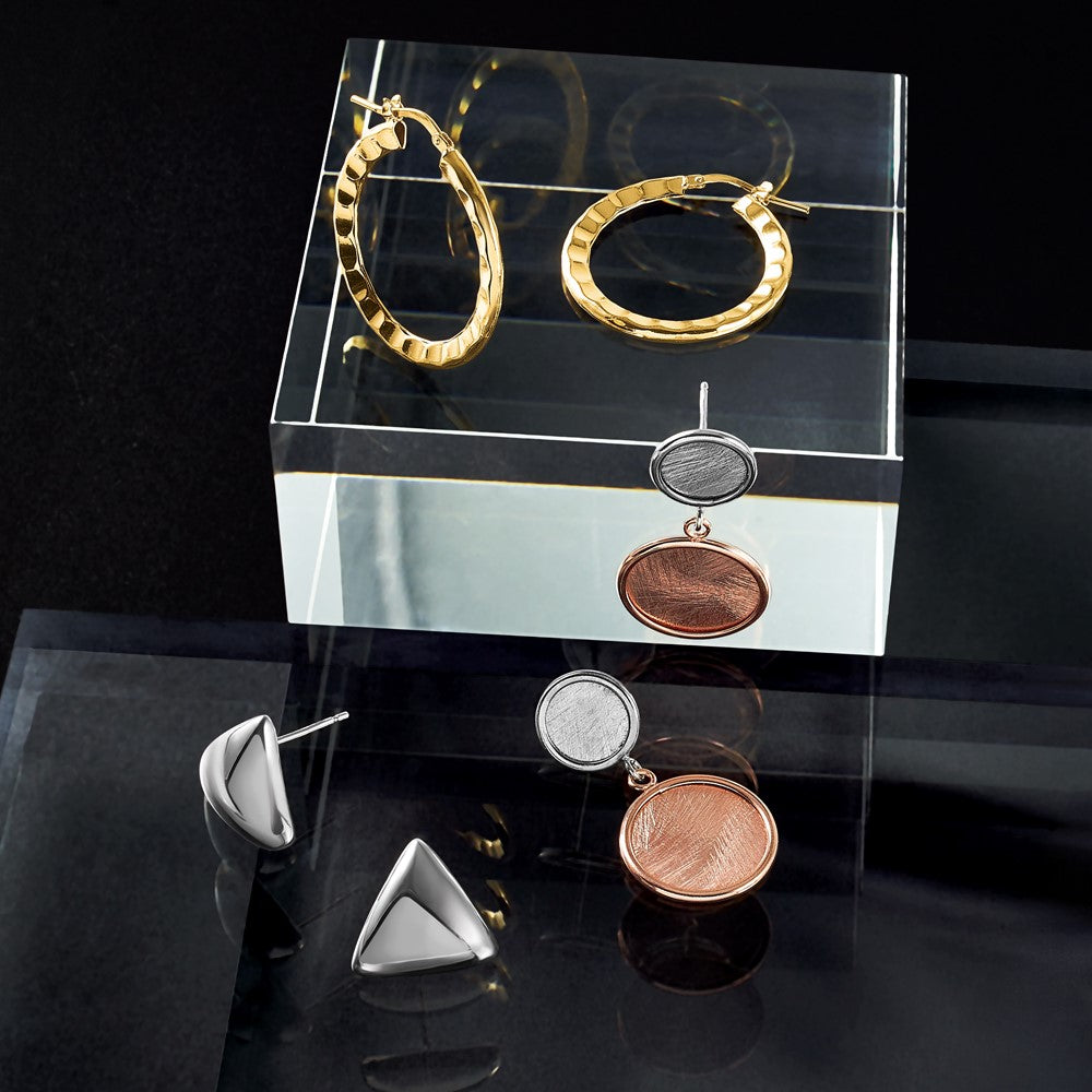 Sterling Silver Rh Plated Polished Hollow Triangle Post Earrings