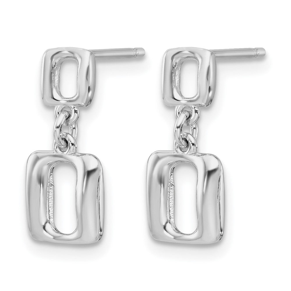 Sterling Silver Rhodium Plated Square Link Dangle Post Earrings