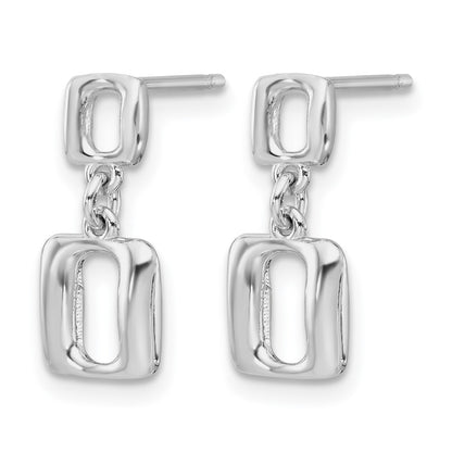 Sterling Silver Rhodium Plated Square Link Dangle Post Earrings