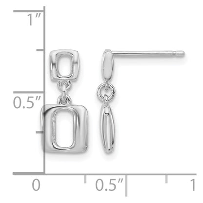 Sterling Silver Rhodium Plated Square Link Dangle Post Earrings