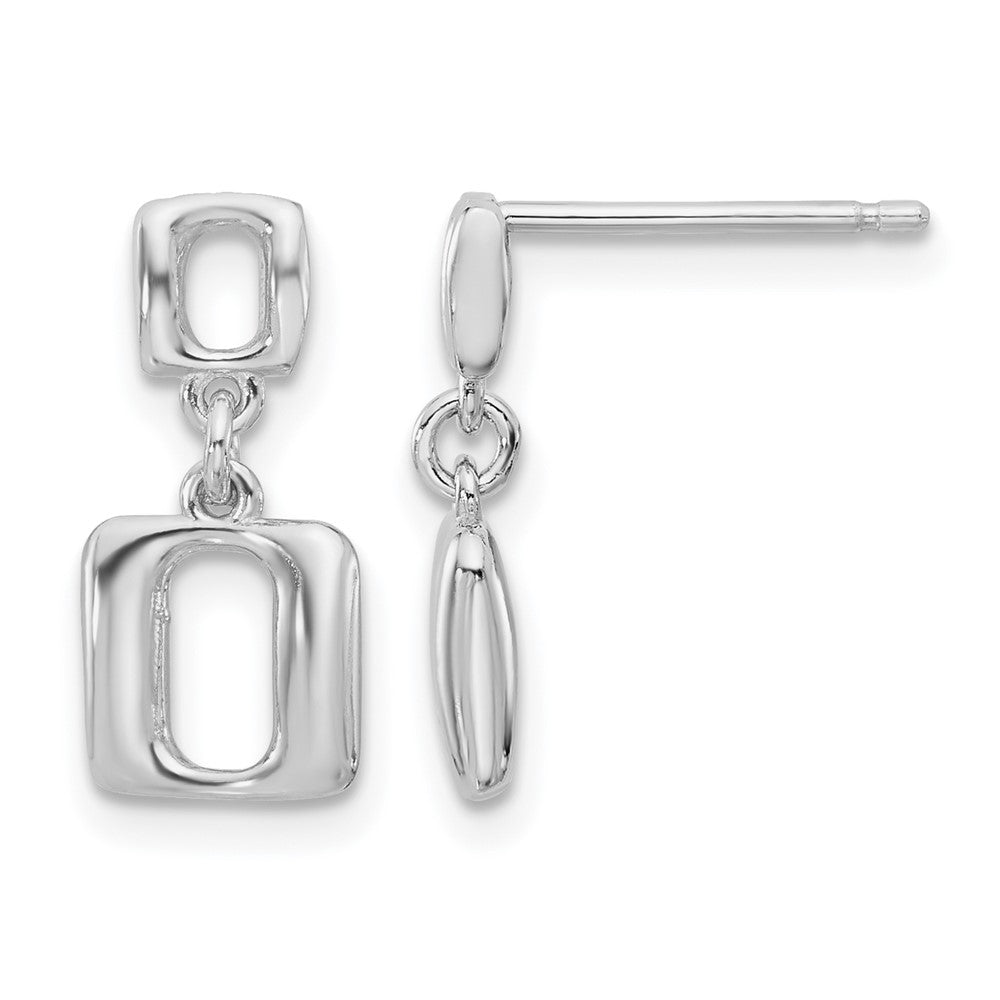 Sterling Silver Rhodium Plated Square Link Dangle Post Earrings